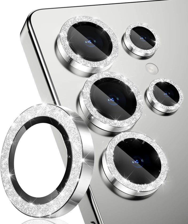 CloudValley حامي عدسة كاميرا سامسونج جالكسي S25 ألترا بتصميم لامع، زجاج مقسى 9H + حلقة حماية عدسة من سبائك الألمنيوم [زخرفة لامعة] غطاء زجاج مقسى بدقة فائقة، لامع بلاتينيوم أبيض فضي - Image 1